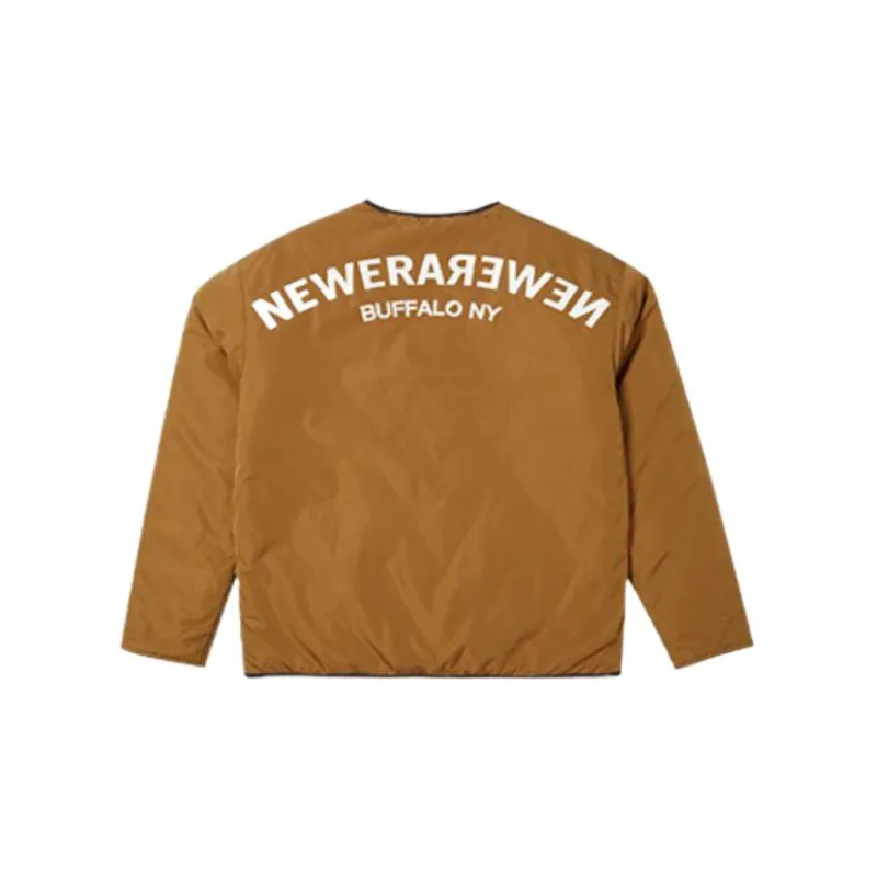 New Era Letter Collarless Loose Fit Thickened Puffer Jacket Unisex Tawny-1