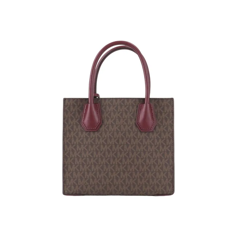 MICHAEL KORS Mercer Leather Trunk Bag, Shoulder Bag, Crossbody Bag, Handbag Medium Size Women's Dark Brown & Burgundy-3