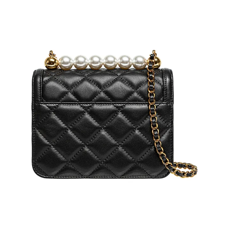 VANESSA HOGAN Genuine Leather Small Square Bag Shoulder Bag Crossbody Bag Women's Black-1