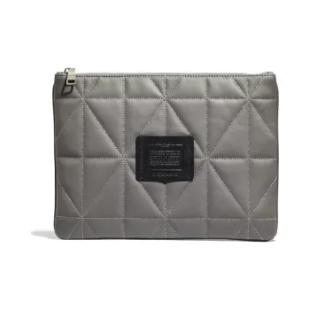 COACH Pouch Quilting Leather Handbag Clutches Large Size Men's Gray