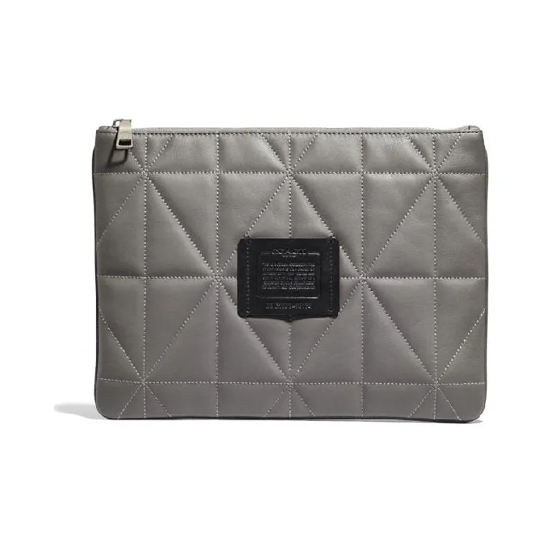 COACH Pouch Quilting Leather Handbag Clutches Large Size Men's Gray-0