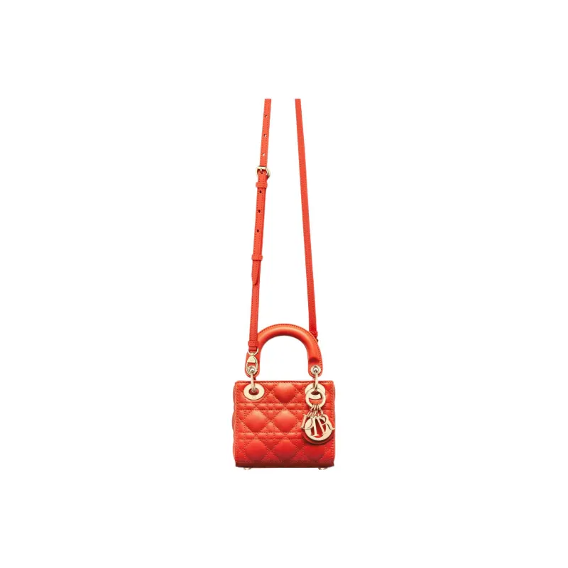 DIOR Lady Dior Sheepskin Shoulder Bag Crossbody Bag Handbag Mini Women's Bright Orange-3