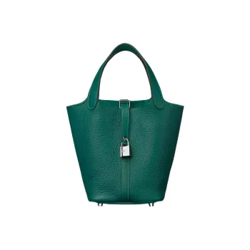 HERMES Picotin Lock Clemence Bullock Leather Basket Bag Handbag Bucket Bag 18 Women's Z6 Peacock Green