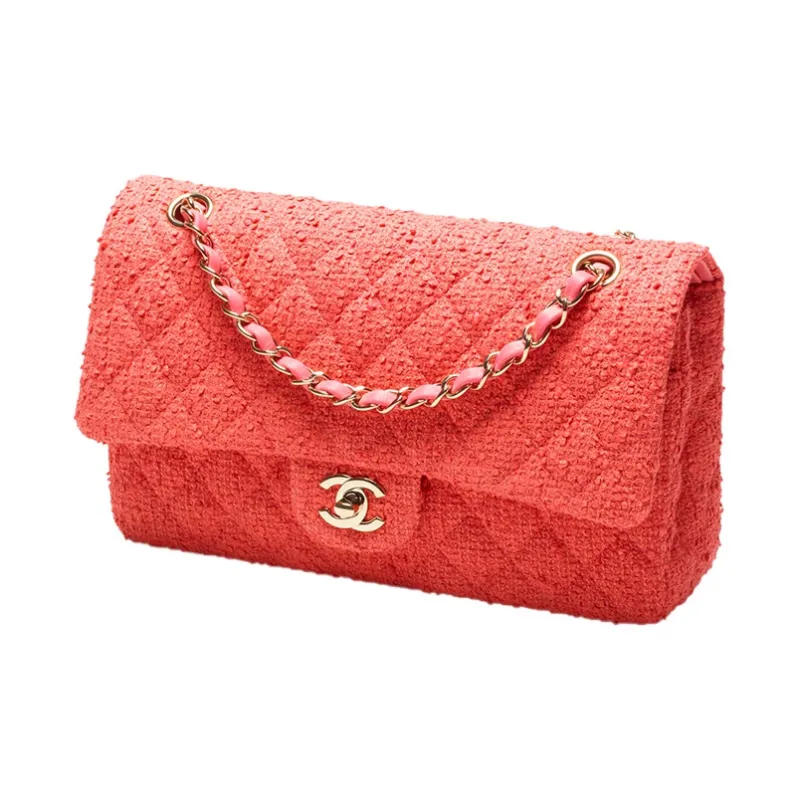 CHANEL Classic Flap CF Twill Soft Woolen Handbag, Flap Bag, Crossbody Bag, Shoulder Bag Women's Coral Pink-1