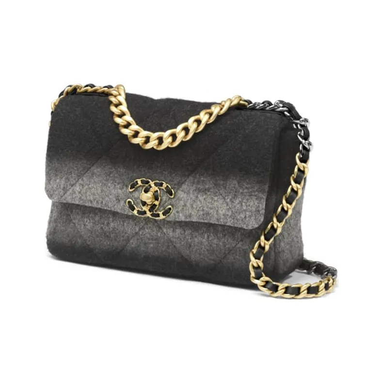 CHANEL 19Bag Wool Shoulder Bag, Crossbody Bag Women's Gradient Black Gray-1