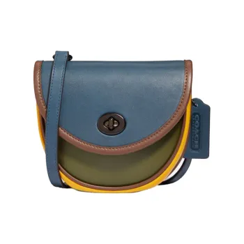 COACH Turnlock Cow Leather Shoulder Bag Crossbody Bag Small Size Men's Blue & Brown Green