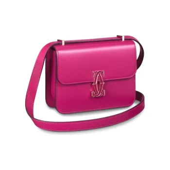 CARTIER Double C Calfskin Shoulder Bag, Crossbody Bag Mini Women's Pink Purple