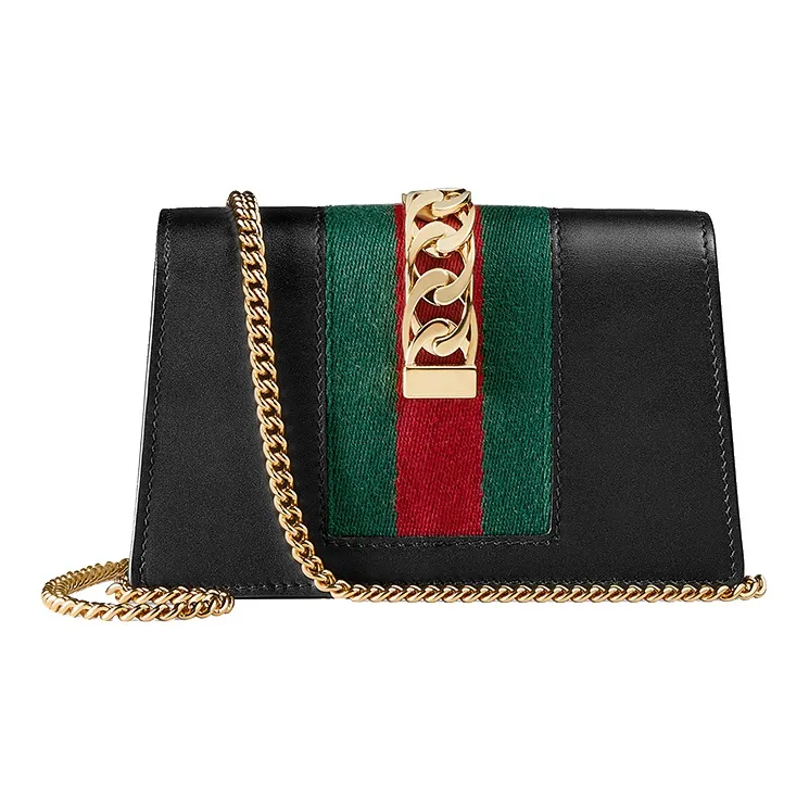 GUCCI Sylvie Cow Leather Crossbody Bag Shoulder Bag Women's Black-4