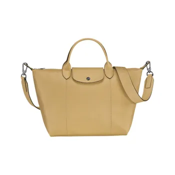 LONGCHAMP Le Pliage Cuir Sheepskin Dumpling Bag Crossbody Handbag Medium Size Women's Yellow