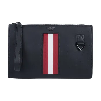 BALLY Cow Leather Coin Purses Commute Bags Clutches Large Size Men's Pure Black