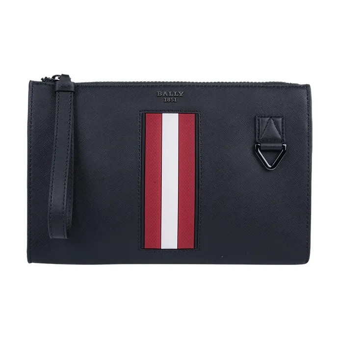 BALLY Cow Leather Coin Purse Commute Clutch Tubas Men's Pure Black-0