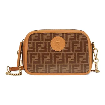 FENDI Coated Canvas With Leather Camera Bag Chain Shoulder Bag Crossbody Bag Women's Brown