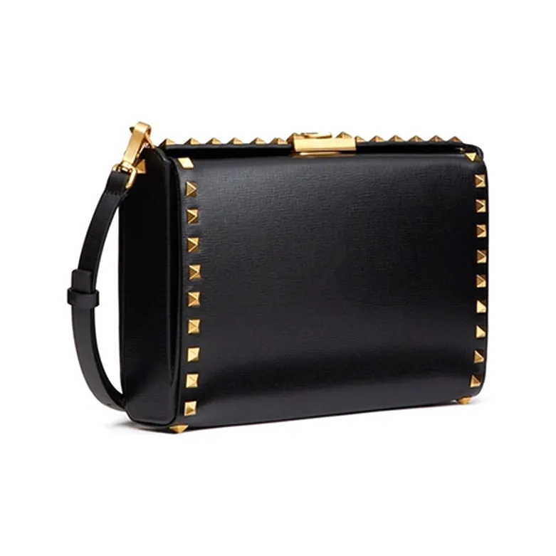 Valentino Rockstud Alcove Grained Calfskin Handheld Handbag Shoulder Bag Crossbody Bag Men's Black-1