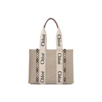Chloe Woody Cow Leather Handbag Medium Size Women's Beige