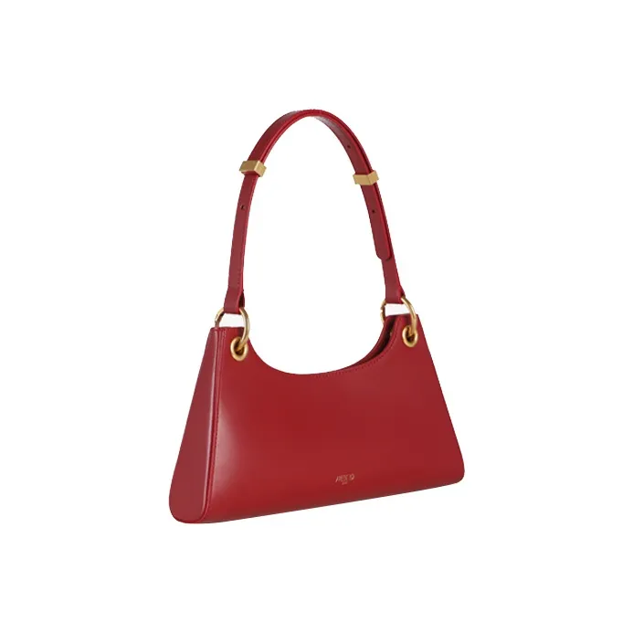 APEDE MOD Plain Weave Cow Leather Shoulder Bag Handbag Shoulder Bag Women's Cherry Red-1