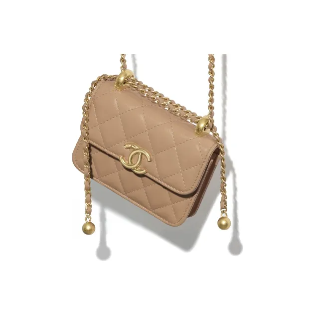 CHANEL Calfskin & Metal Crossbody Bag, Coin Purse Trumpets Women's Milk Tea-1