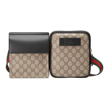 GUCCI Canvas With Leather Sling Bags One Shoulder Crossbody Fanny Pack Men's Beige