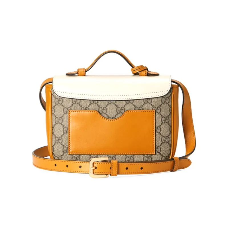 GUCCI Padlock Canvas With Leather Messenger Bag Handbag Shoulder Bag Crossbody Bag Mini Unisex Ebony/Orange/White-3