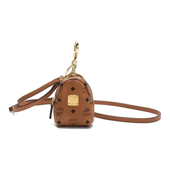 MCM Visetos Leather Shoulder Bag, Crossbody Bag, Coin Purse Mini Women's Cognac