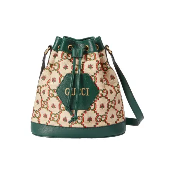 GUCCI Ophidia Jacquard Fabric Leather Binding Bucket Bags Shoulder Bag Crossbody Bag Mini Unisex Beige/Green
