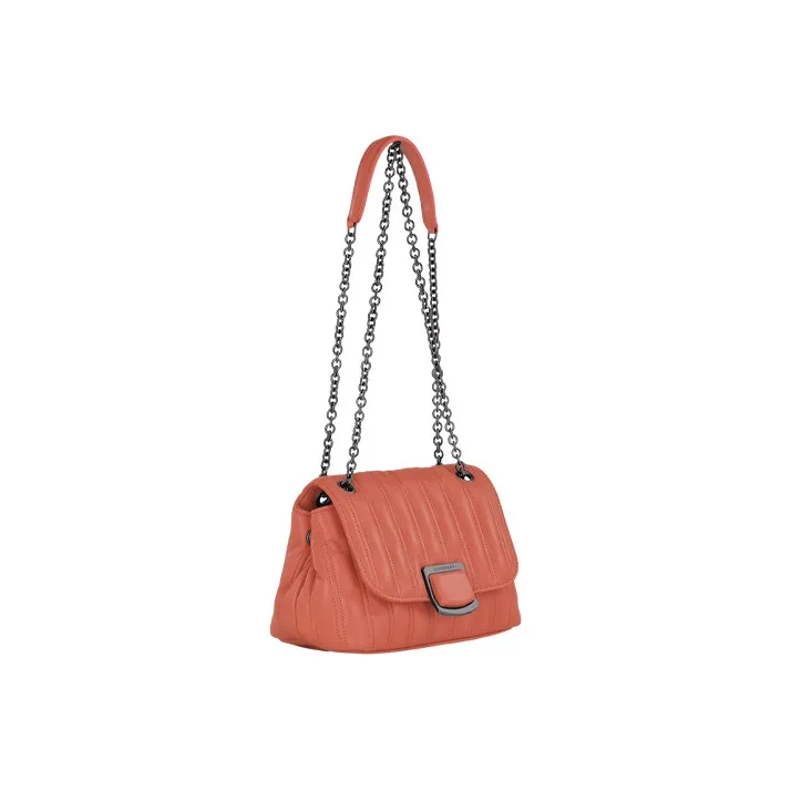 LONGCHAMP Brioche Kid Leather Shoulder Bag Crossbody Bag Small Size Women's Orange Pink-1