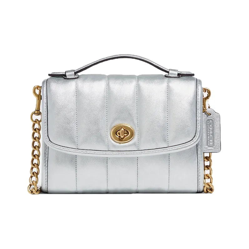 COACH Kip Soft Cow Leather Portable Chain Crossbody Bag Small Size Women's Metal Silver-0