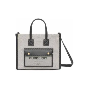 Burberry Freya Cotton With Calfskin Tote Bag Shopping Bag Shoulder Bag Crossbody Bag Handbags Mini Women's Black/Gray