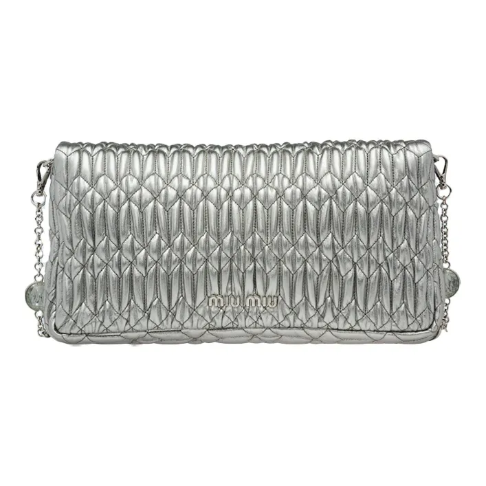 MIU MIU CRYSTAL Soft Sheep Leather Shoulder Bag Women's Silver-2