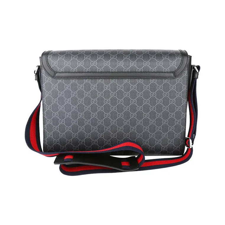 GUCCI GG Canvas With Leather Flap Messenger Bag Shoulder Bag Crossbody Bag Men's Black Gray Color-1