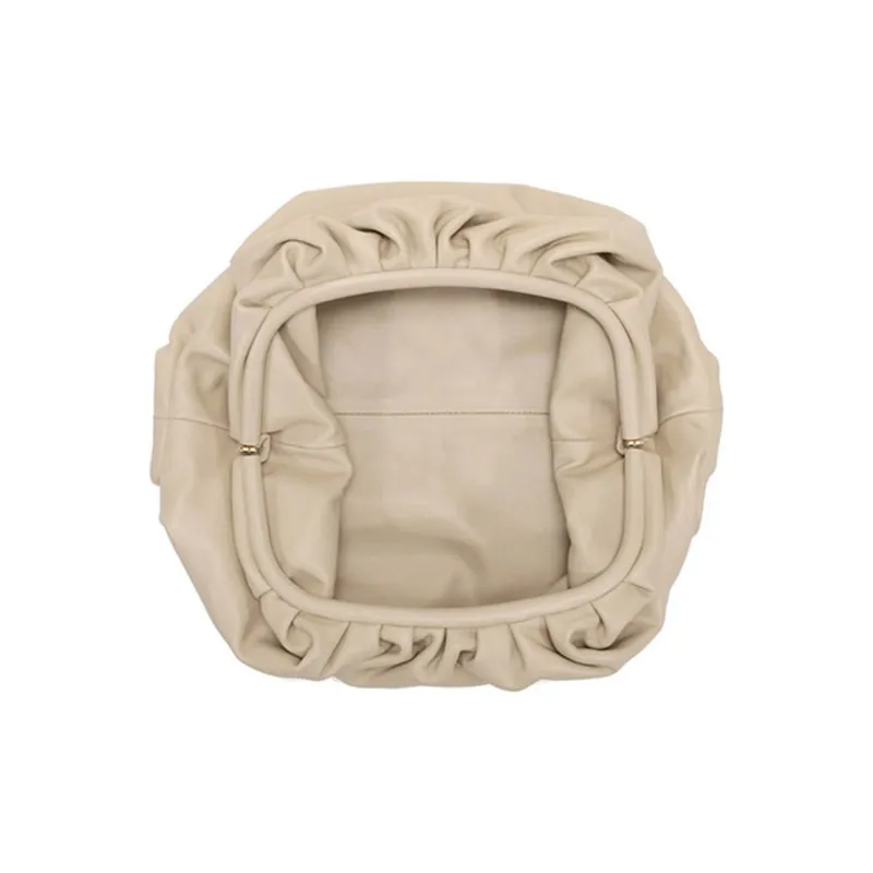 Bottega Veneta Leather Cloud Bag Clutch Tubas Women's Oat-5