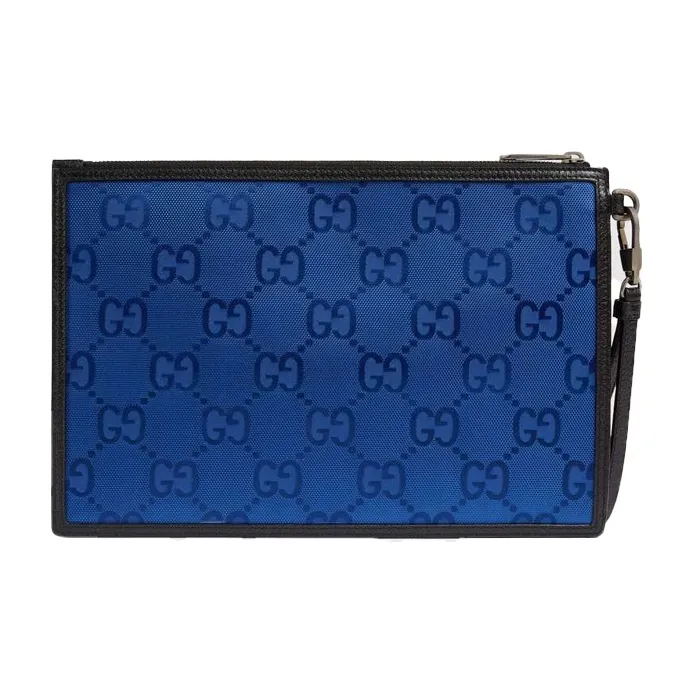 GUCCI Off The Grid Recycled Nylon With Leather Clutch Regular Unisex Blue/Black-2