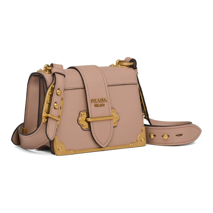 PRADA Cahier Calfskin Shoulder Bag Crossbody Bag Women's Gold/Pink-1