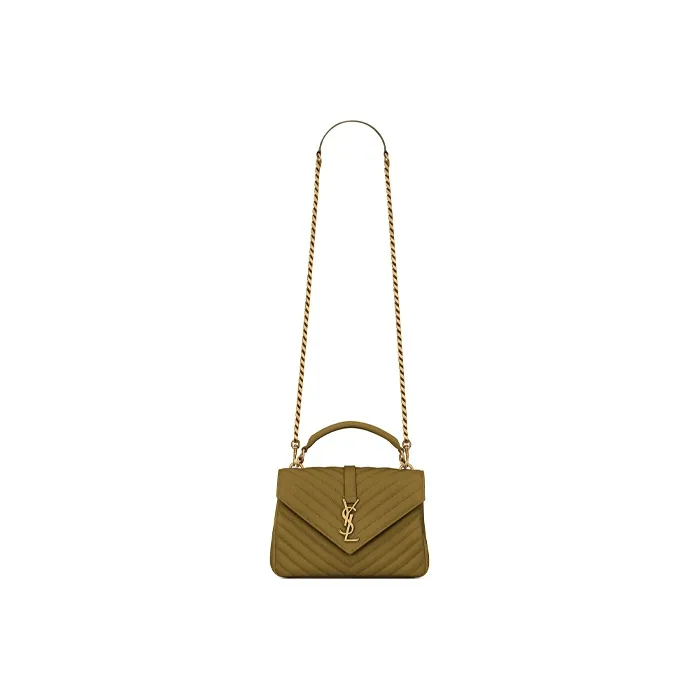 SAINT LAURENT College Quilting Leather Portable Crossbody Bag Shoulder Bag Medium Size Women's Olive Green-6