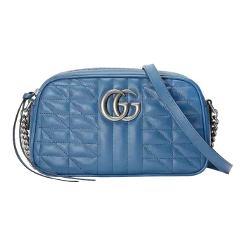 GUCCI GG Marmont Leather Camera Bag, Shoulder Bag, Crossbody Bag Women's Blue