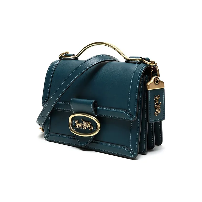 COACH Riley Leather Trunk Bag Small Square Bag Handbag Shoulder Bag Crossbody Bag Small Size Women's Peacock Blue-1
