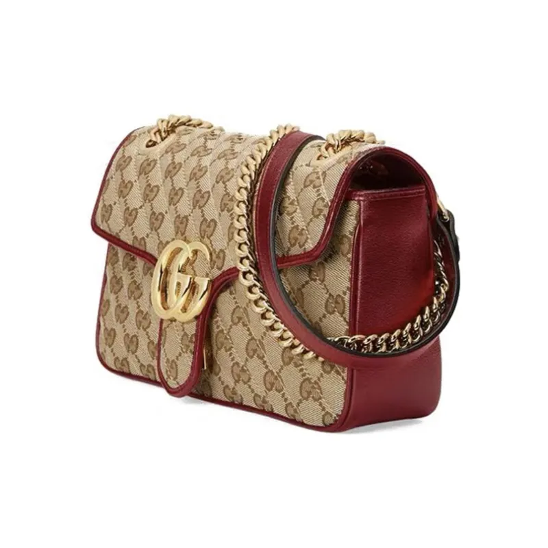 GUCCI GG Marmont Quilting Canvas With Leather Shoulder Bag, Crossbody Bag Trumpets Women's Beige-1