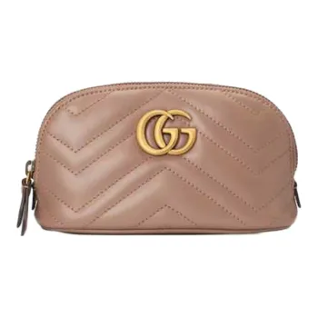 GUCCI GG Marmont Quilting Leather Makeup Bags Toiletry Bags Medium Size Women's Nude Pink