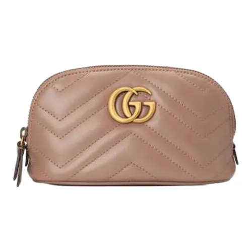 GUCCI Wmns Leather GG Marmont Logo Quilting Clutch Bag Medium Pink