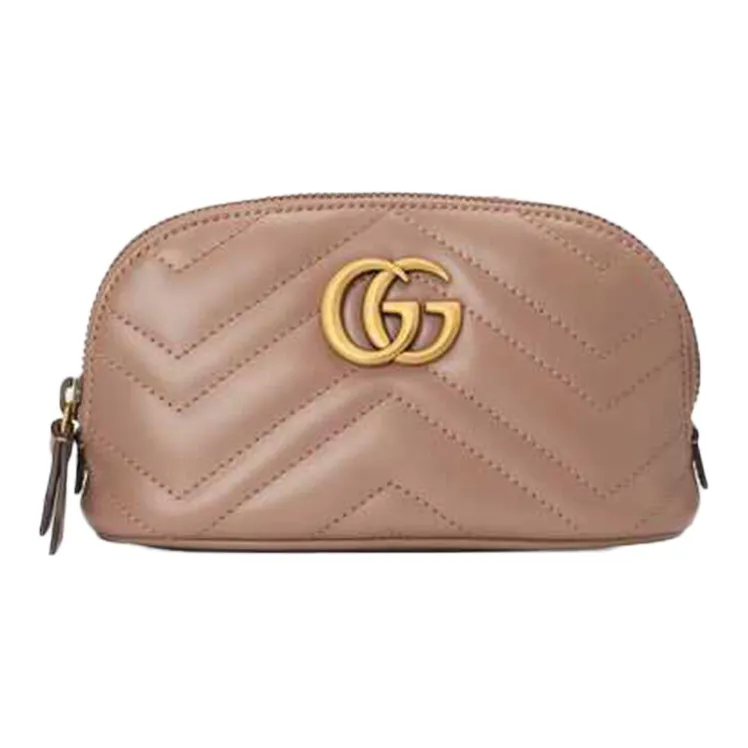 GUCCI GG Marmont Quilting Leather Makeup Bags Toiletry Bags Medium Size Women's Nude Pink-0