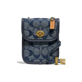COACH Turnlock Canvas Cell Phone Pouch Shoulder Bag Crossbody Bag Mini Women's Denim Dark Blue
