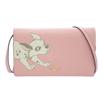 COACH Disney Collaboration Foldover Pebbled Leather Shoulder Bag Crossbody Bag Small Size Women's Cherry Blossom Pink