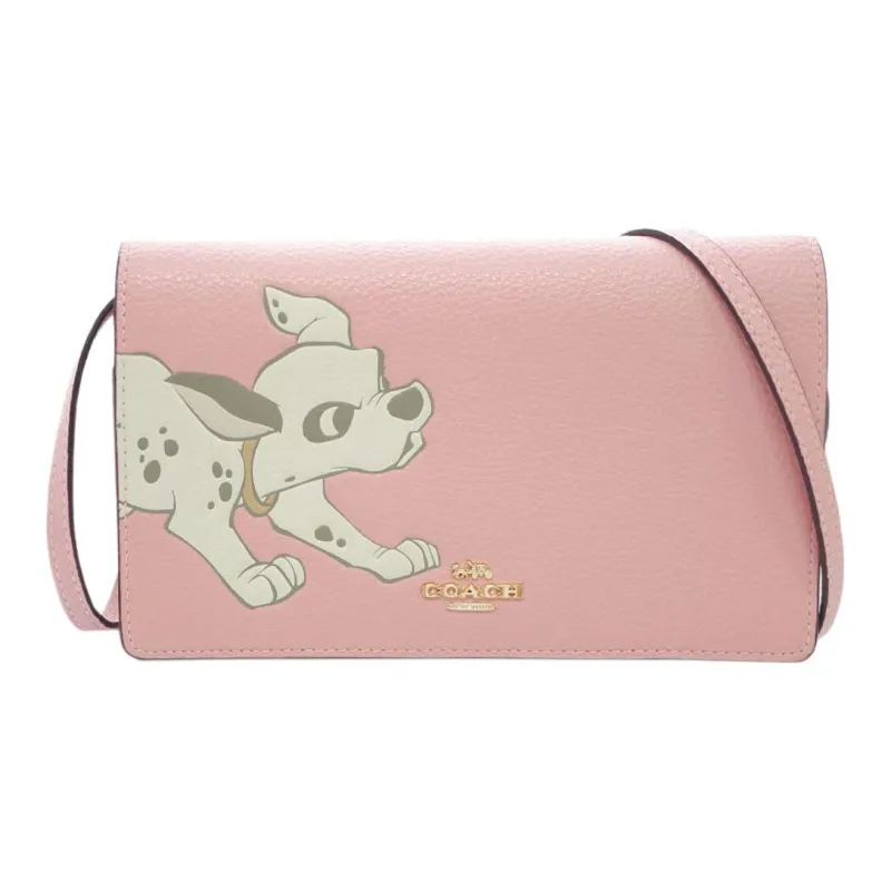 COACH Disney Collaboration Foldover Pebbled Leather Shoulder Bag Crossbody Bag Small Size Women's Cherry Blossom Pink-0