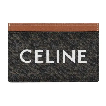 CELINE Triomphe Arc De Triomphe Canvas With Lambskin Card Clip Card Holder Unisex Brown