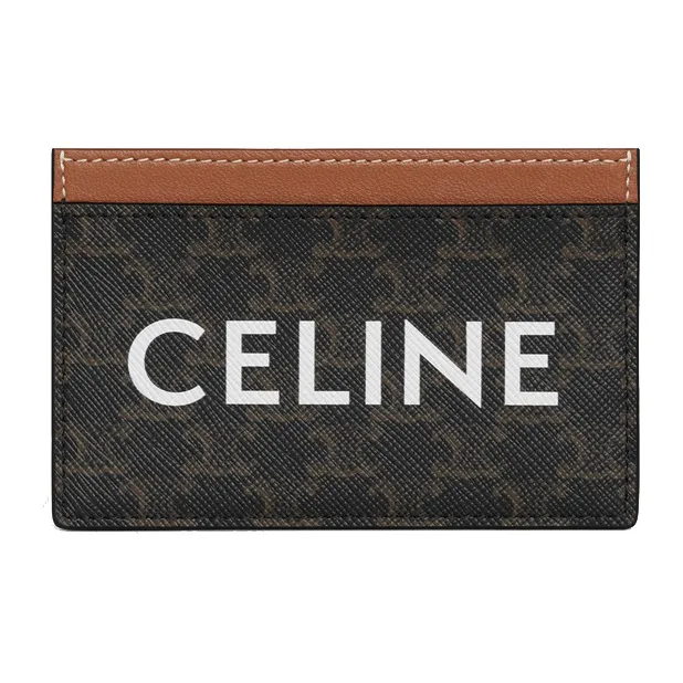 CELINE Triomphe Arc De Triomphe Canvas With Lambskin Card Clip Card Holder Unisex Brown-0