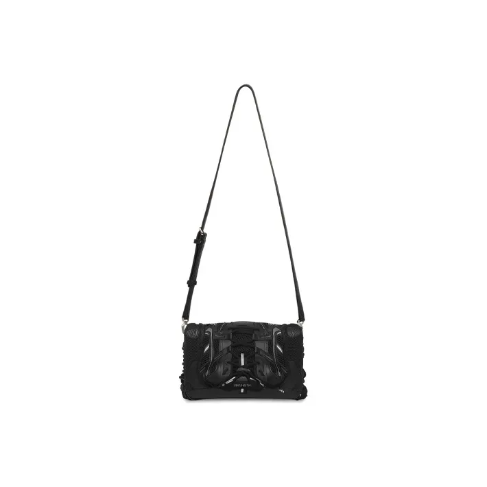 Balenciaga Calfskin With Canvas Lace-Up Cell Phone Pouch Shoulder Bag Crossbody Bag Medium Size Women's Black-1