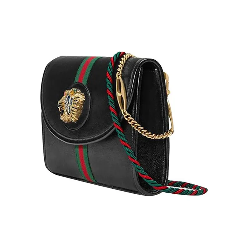 GUCCI Rajah Leather Chain Bag Crossbody Bag Shoulder Bag Medium Size Women's Black-1