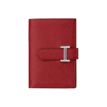 HERMES Bearn Mysore Goat Skin Wallet Mini Women's Rouge Casaque Kaska Red