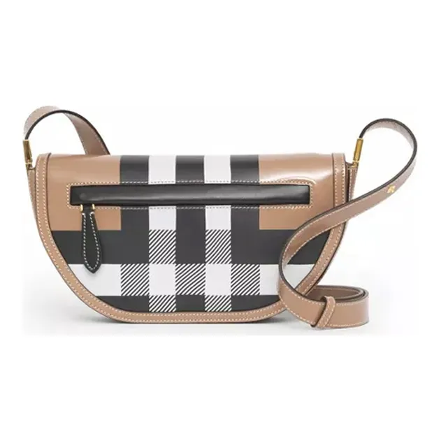 Burberry Olympia Calfskin Shoulder Bag, Crescent Bag, Portable Crossbody Bag, Shoulder Bag Women's Black White-1
