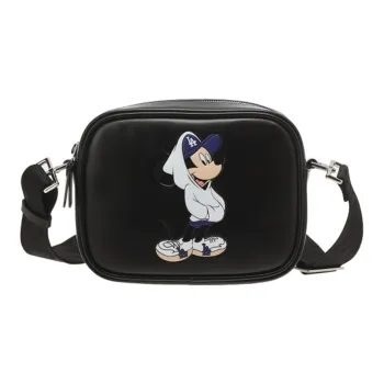 MLB Disney Collaboration Leather Small Square Bag, Shoulder Bag, Crossbody Bag Regular Unisex Black