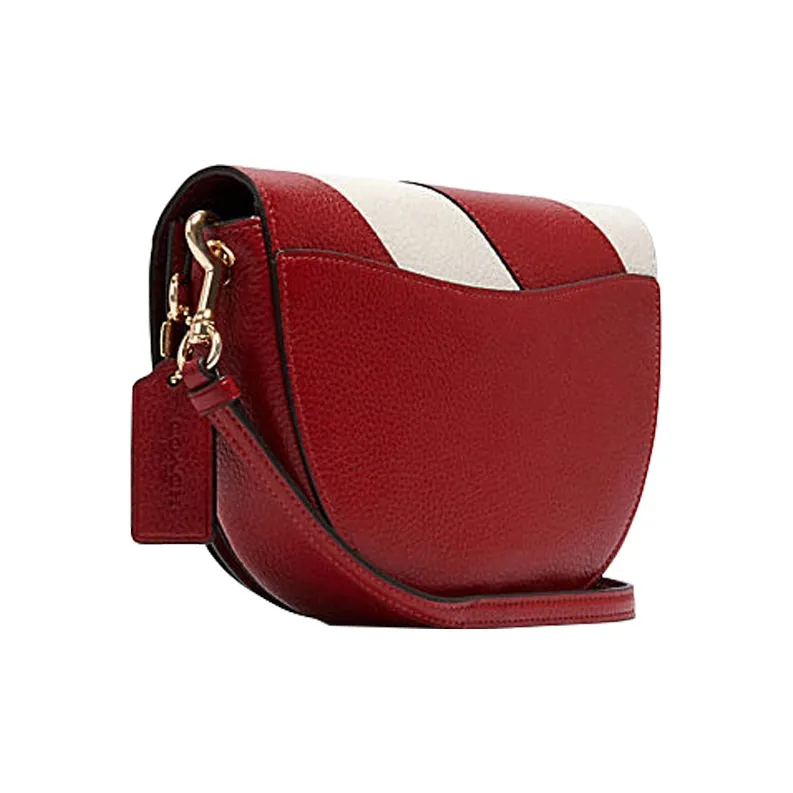 COACH Ellen Leather Saddle Bag, Shoulder Bag, Crossbody Bag Small Size Women's Red White-1